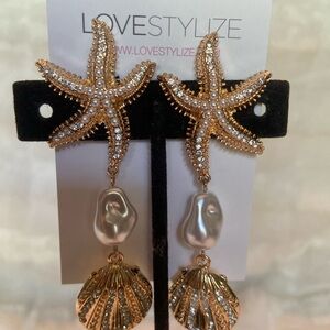 Gold Starfish and Pearl Earrings